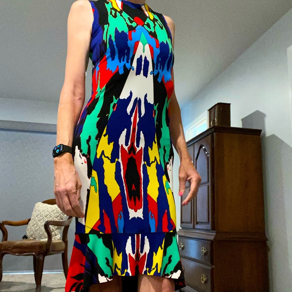 Eva Varro reversible fitted sleeveless dress with flounce hem size XS.